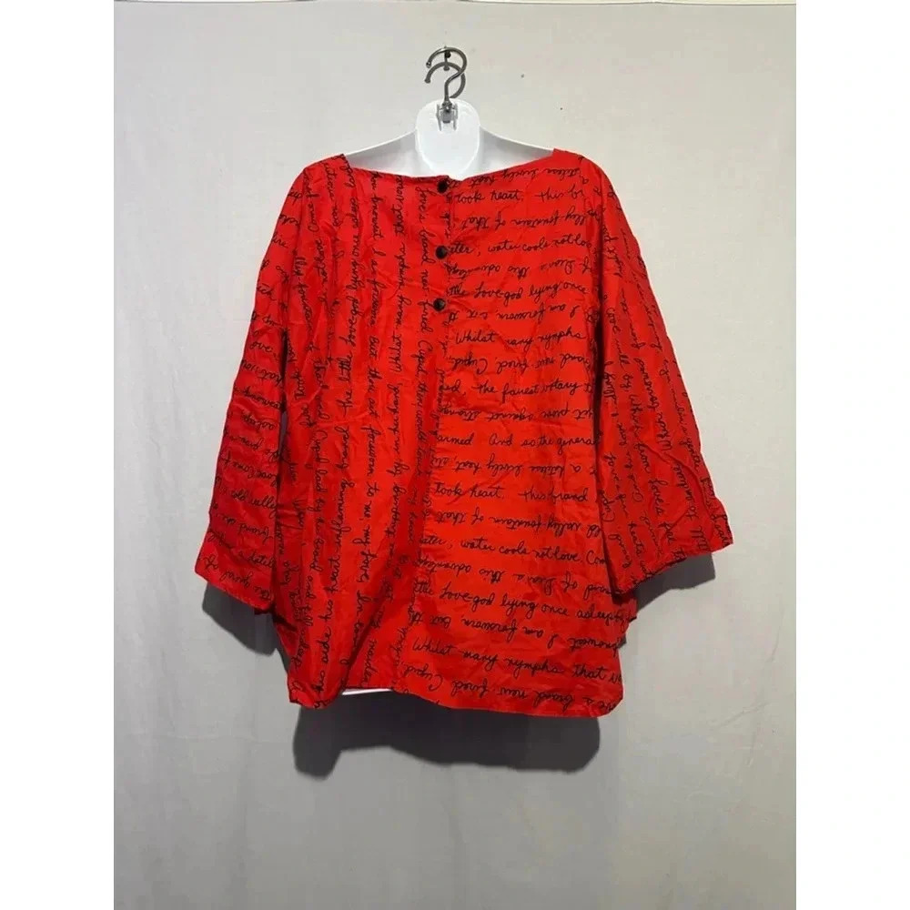 Samantha O. Red Love Writing Blouse Women's Large